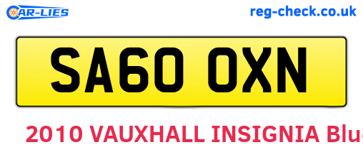 SA60OXN are the vehicle registration plates.