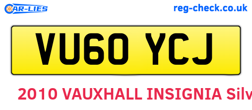 VU60YCJ are the vehicle registration plates.