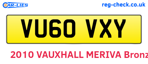VU60VXY are the vehicle registration plates.