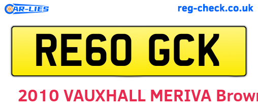 RE60GCK are the vehicle registration plates.
