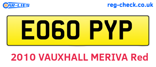 EO60PYP are the vehicle registration plates.