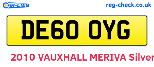 DE60OYG are the vehicle registration plates.