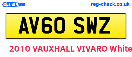 AV60SWZ are the vehicle registration plates.