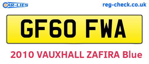 GF60FWA are the vehicle registration plates.