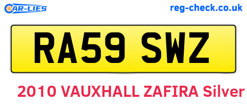 RA59SWZ are the vehicle registration plates.