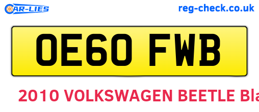 OE60FWB are the vehicle registration plates.
