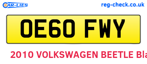 OE60FWY are the vehicle registration plates.