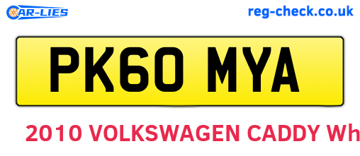PK60MYA are the vehicle registration plates.