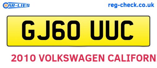 GJ60UUC are the vehicle registration plates.