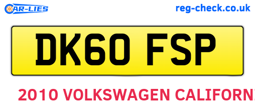 DK60FSP are the vehicle registration plates.
