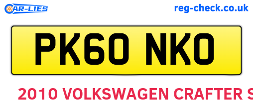 PK60NKO are the vehicle registration plates.
