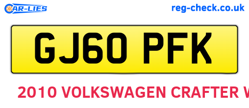 GJ60PFK are the vehicle registration plates.