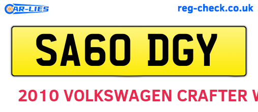 SA60DGY are the vehicle registration plates.