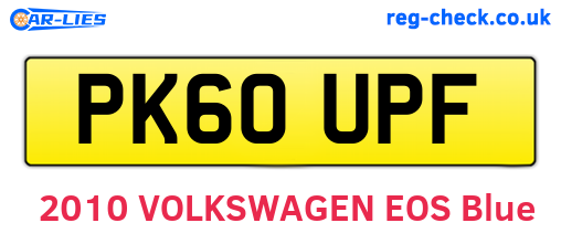 PK60UPF are the vehicle registration plates.