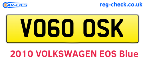 VO60OSK are the vehicle registration plates.