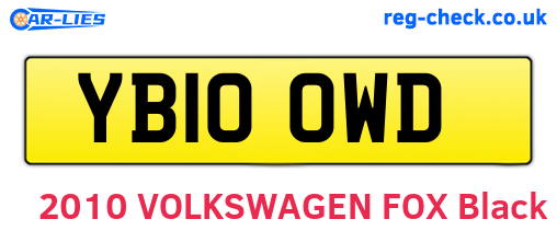 YB10OWD are the vehicle registration plates.