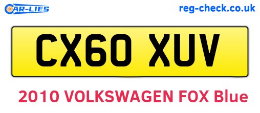 CX60XUV are the vehicle registration plates.