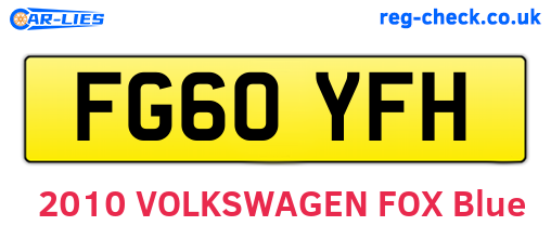 FG60YFH are the vehicle registration plates.