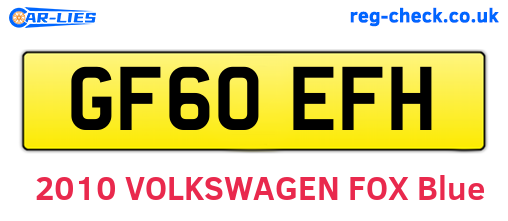 GF60EFH are the vehicle registration plates.