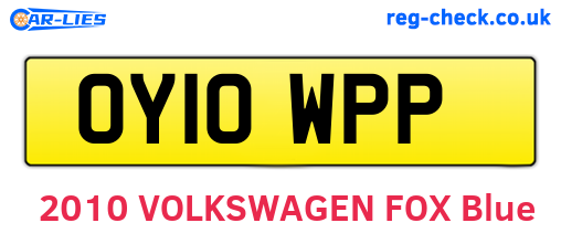 OY10WPP are the vehicle registration plates.