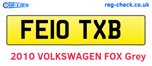 FE10TXB are the vehicle registration plates.