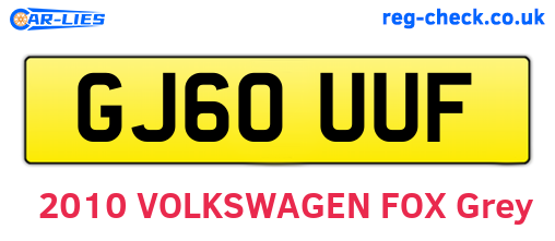 GJ60UUF are the vehicle registration plates.