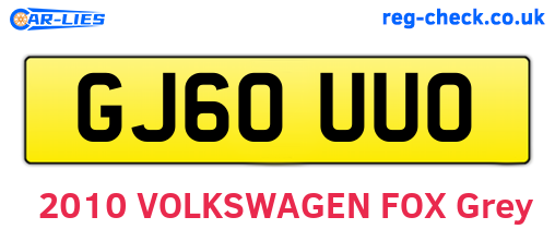 GJ60UUO are the vehicle registration plates.