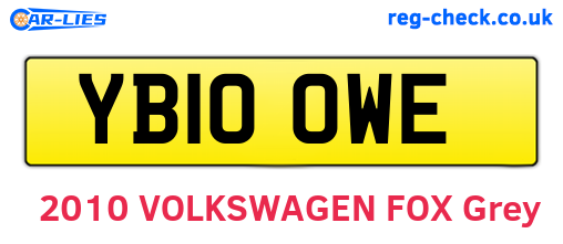 YB10OWE are the vehicle registration plates.