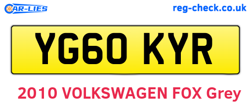 YG60KYR are the vehicle registration plates.