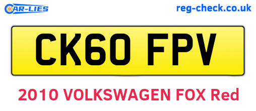 CK60FPV are the vehicle registration plates.