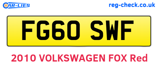 FG60SWF are the vehicle registration plates.