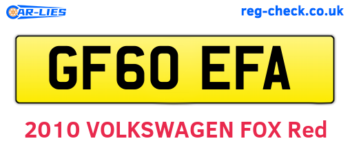 GF60EFA are the vehicle registration plates.