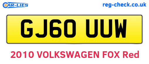 GJ60UUW are the vehicle registration plates.