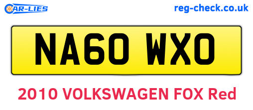 NA60WXO are the vehicle registration plates.