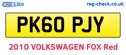 PK60PJY are the vehicle registration plates.