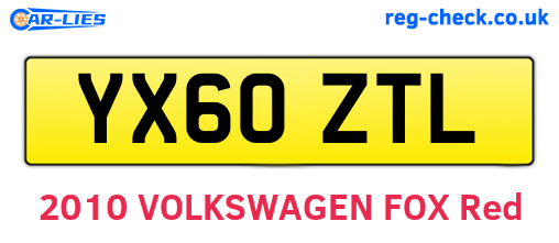 YX60ZTL are the vehicle registration plates.