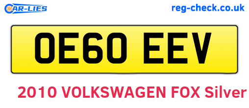 OE60EEV are the vehicle registration plates.