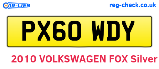 PX60WDY are the vehicle registration plates.