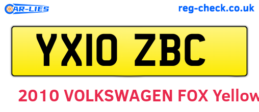 YX10ZBC are the vehicle registration plates.