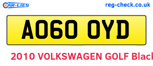 AO60OYD are the vehicle registration plates.