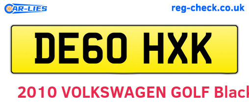 DE60HXK are the vehicle registration plates.