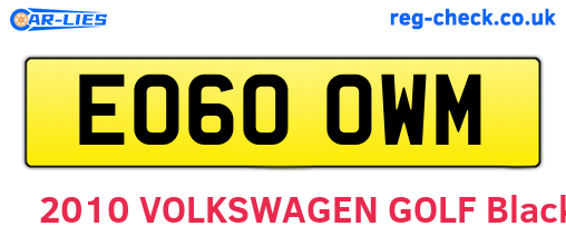 EO60OWM are the vehicle registration plates.