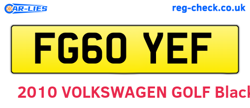 FG60YEF are the vehicle registration plates.