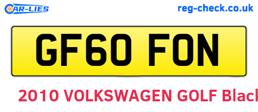 GF60FON are the vehicle registration plates.