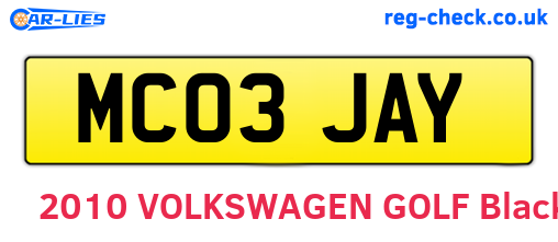 MC03JAY are the vehicle registration plates.