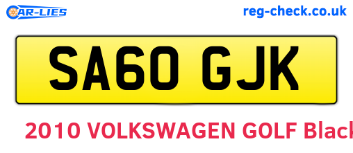 SA60GJK are the vehicle registration plates.