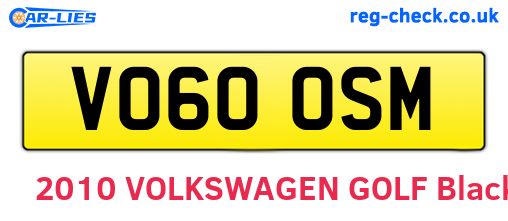 VO60OSM are the vehicle registration plates.