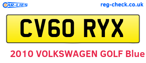 CV60RYX are the vehicle registration plates.