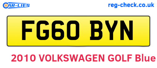 FG60BYN are the vehicle registration plates.