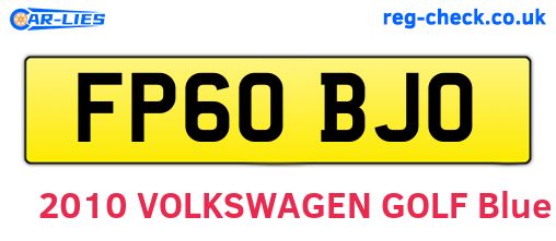 FP60BJO are the vehicle registration plates.